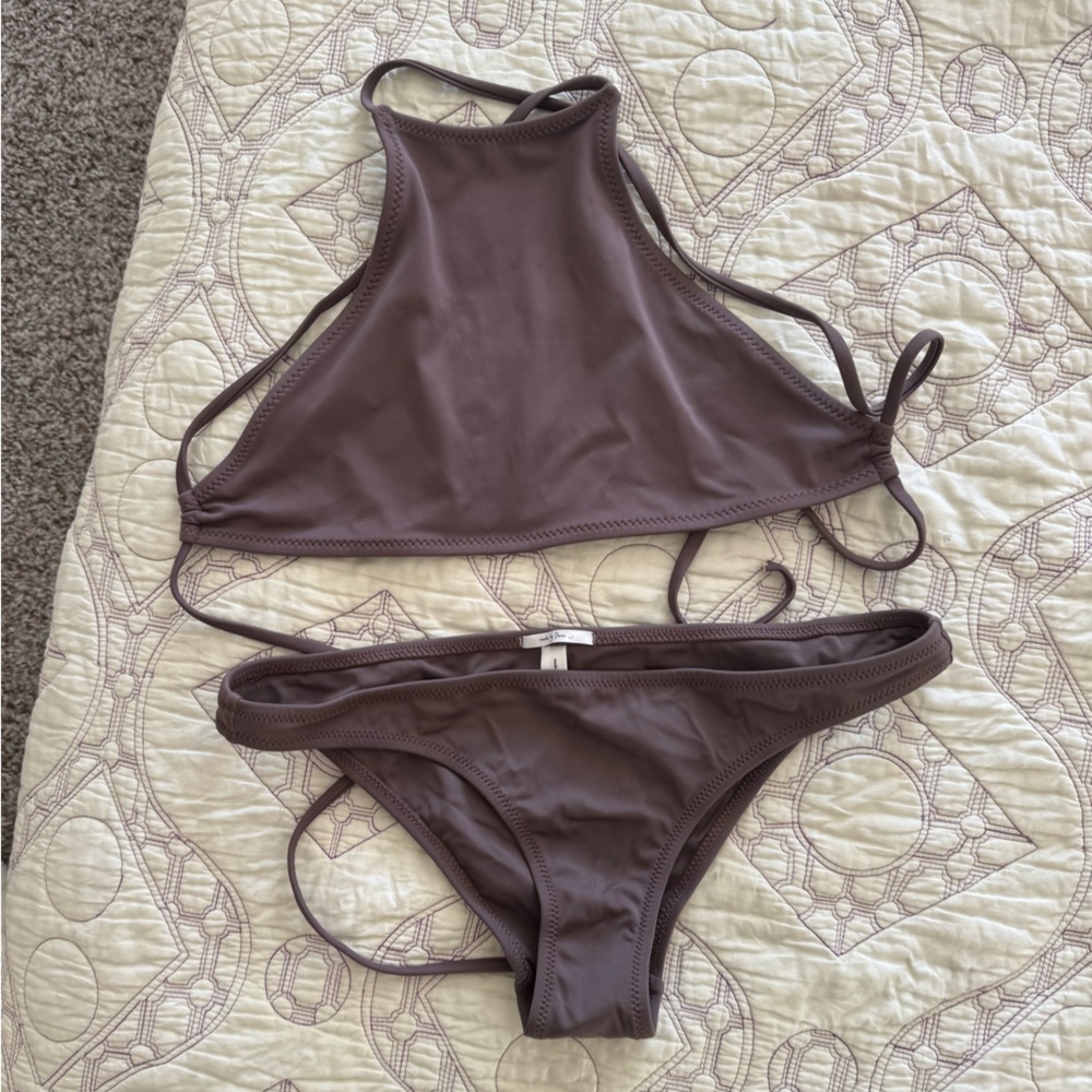 Made by Dawn coral high neck halter bikini purple